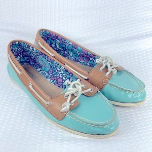 SPERRY Top-siders Bluefish Aqua Blue Laced Boat Shoes Women's US 8
